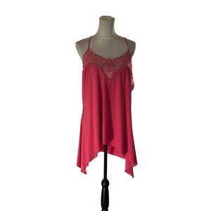 Vintage Embroidered Asymmetric Hem Camisole Pink Top Lace Trim Y2k Fairy Sz 3x